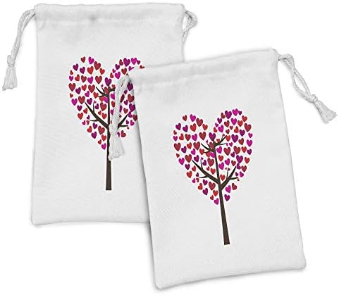 לב לבבות לונאנים סט של כיס בדים של 2, עץ נושא אוהב עם עלים עלים בצורת לב על ענפים עם עיצוב צבעוני,
