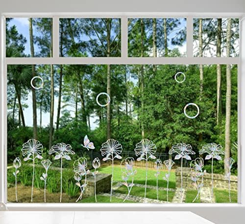 15 חתיכות מדבקות חלונות פרחים לתקיפות ציפורים - מדבקות חלונות נגד התנגשות כדי להציל ציפורים מהתנגשויות