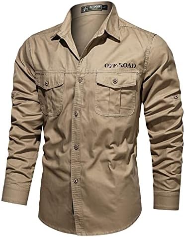 חולצות טקטיות לגברים שרוול ארוך חולצת עבודה עם כפתור צבאי עם כיסים גדולים וגבוהים