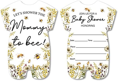 הזמנה למקלחת לתינוקות של דבורה של דבורה עם מעטפות סט של 20 אמא פרחונית להזמנות בצורת דבורים