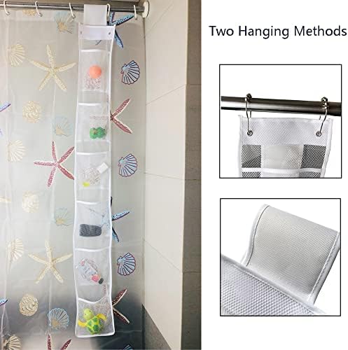 Sainal תלויה מקלחת רשת שקית קאדי מארגן אחסון ארוך עם 6 כיסים מחוברים למוט מקלחת דרך גזעי או ווים ורצועת