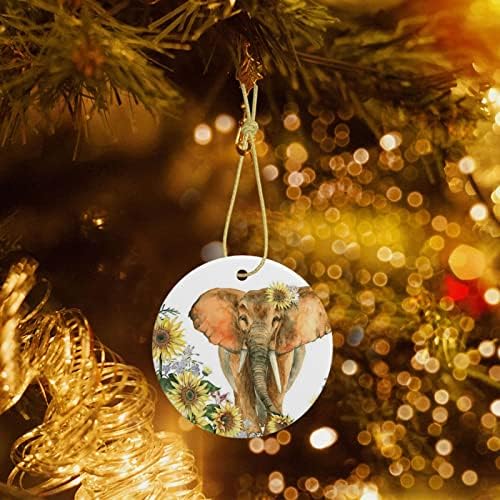 עץ חג המולד קישוט עם פיל וחמניות דפוס קרמיקה קישוט עם קישוט חג חברים מתנה עם קישוט חג קרמיקה 2.9 ב