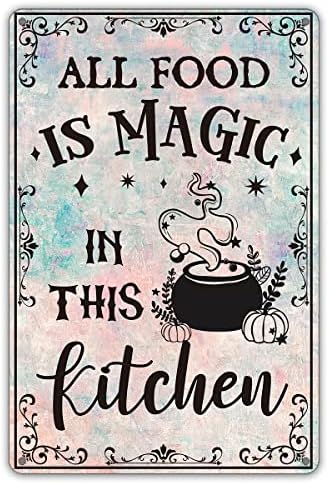 מצחיק מטבח ציטוט מתכת פח סימן קיר תפאורה, רטרו כל מזון הוא קסם בזה מטבח סימן עבור בית תפאורה מתנות