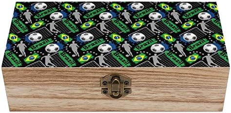 דפוס כדורגל בברזיל קופסא אחסון עץ שולחן עבודה שולחן עבודה דקורטיביים קטנים ארגזי תכשיטים עם מכסה