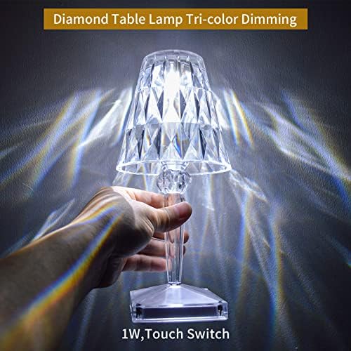 תאורת אקט מנורת שולחן קריסטל, אור ליל קריסטל LED רומנטי, 3 צבעים משתנים במנורת שידת הלילה של USB עם בקרת מגע לחדר