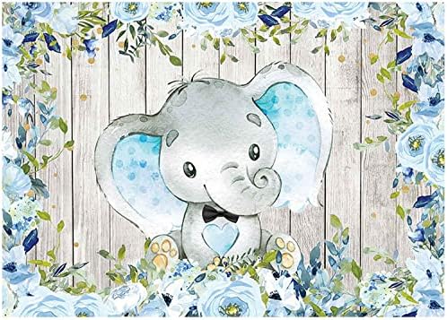 סנספון פרחוני פיל רקע כחול פיל תינוק מקלחת יום הולדת רקע משודרג ויניל מתוק בצבעי מים פרחים קטן