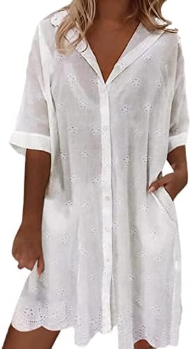 מיאשוי טוניקת נשים לבן חולצה חזה רופף מזדמן שמלת נשים קיץ ארוך שרוול טוניקת שמלה