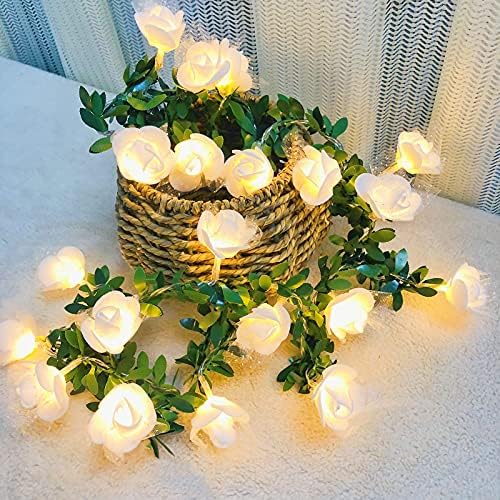 Sezrgiu תחרה ורד פרח גפן אורות מיתרים מלאכותי פרח פרח גרלנד פיות בהיר אור לבן סוללה לבנה מנורת מופעלת