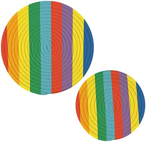 Umiriko Rainbow Stripe Potholders Set Trivets מכוונים חוט כותנה טהור אורג מחזיקי סיר חמים מכניסים