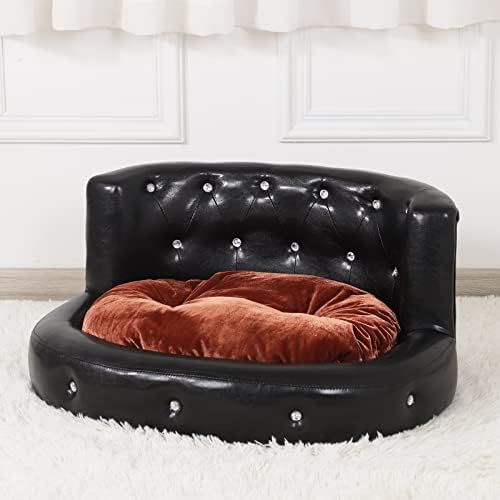 ספות כלבים וכיסאות עם כפתור קריסטל/מיטת חתול עם מסגרת עץ עמידה/מיטת כלבים עם כרית קטיפה רכה/ספת