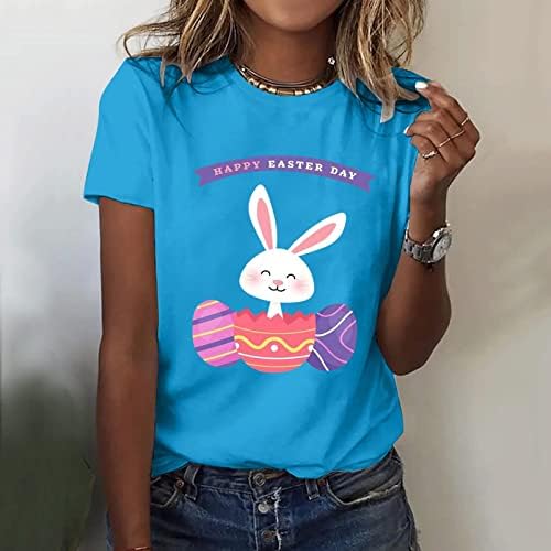 חולצת טריקו של יום חג הפסחא שמח ביצי ארנב חמודות טיז גרפי מזדמן צוואר עגול צוואר עגול חולצות חולצות חולצות לחופשה