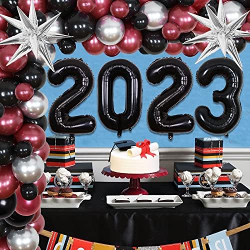 2023 מסיבת סיום קישוטי חום וכסף בלון זר קשת ערכת בורגונדי ושחור עם מספר 2023 בלון רדיד בלוני לכיתה של