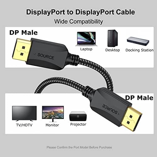 Xiayriky DisplayPort ל- DisplayPort כבל 1ft, 2 חבילות DP DP DP תצוגה מתאם כבל כבל זכר לזכר 4K,