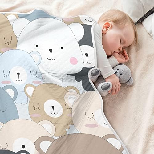 Cataku דוב חמוד מצויר שמיכה לתינוקות לבנים בנות שמיכות פעוטות כותנה מיטה זורקים שמיכת תינוק רכה וחמה מקבלת