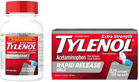 Tylenol חוזק נוסף אצטמינופן שחרור מהיר שחרור ג'לים לכאבים והקלה על חום, 225 CT