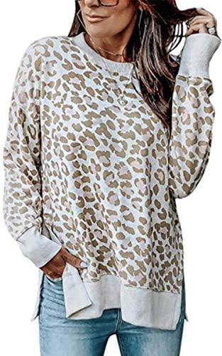 סווטשירטים של נשים מזגיות - הדפס נמר מזדמן צוואר צווארון שרוול ארוך סוודר גודל טוניקה טוניקה חולצות