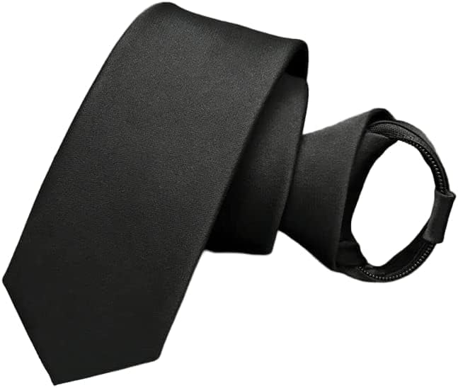 מותג שחור מוצק עניבות לגברים מיקרופייבר סאטן משי מתכוונן רוכסן מונואנל עניבות