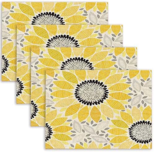 מפיות חמניות פמימה תבנית מפיות פרחוניות עם חמניות מופשטות מפיות צהובות פרחוניות סט של 4 18 על 12 אינץ