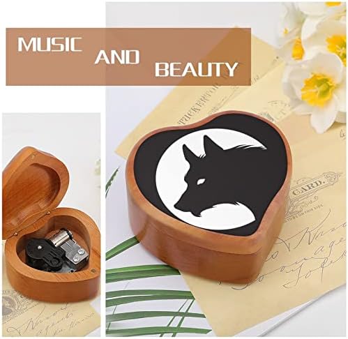 צללית של זאב וינטג 'שעון עץ קופסא מוזיקלית קופסא מוזיקה בצורת לב מתנות לחברים משפחתיים מאוהבים