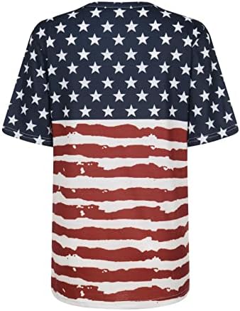 יונדן נשים שרוול קצר V צוואר חולצות טריקו קיץ רוכסן רוכסן רוכסן טיף דגל אמריקאי חולצות פטריוטיות 4 ביולי
