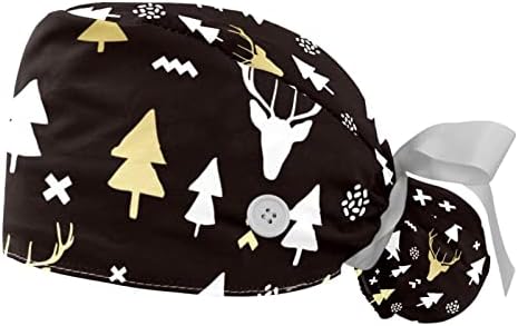 2 מחשבים אחות קרצוף מכסים נשים שיער ארוך, אלמנטים לחג המולד כתום דפוס כובע עבודה מתכוונן