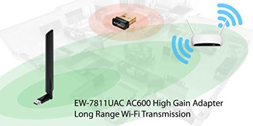 EDIMAX WI-FI 5 802.11AC AC600 רווח גבוה מתאם פס כפול W/ מתכוונן +4/ 6DBI אנטנה, מתאם USB אלחוטי,