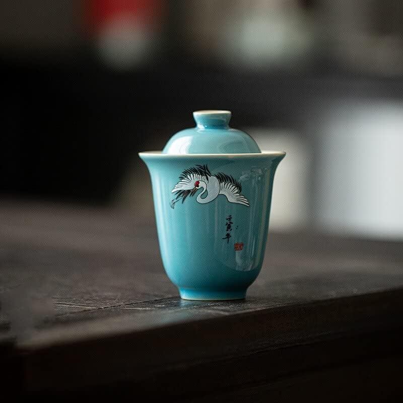 Weershun Blue Crane Ceramic High Gaiwan לתה טורין סיני עם מכסה Tearware Kung Fu Tea Teace קערות תה