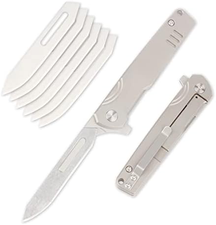 טנצ 'ילון ט36 סכין אזמל מתקפלת מכיס טיטניום, 6 יחידות 440 ג 60 להבים להחלפה, סכינים קומפקטיות