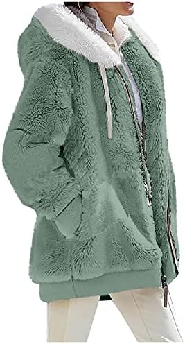Daseis's Winter's Faux Faux Shearling לבגדי חוץ עם רוכסן ברדס חמים מעלה גוש צבע מעיל פליס מטושטש מעיל