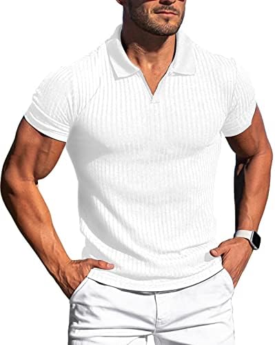 Lempue Mens v Neck חולצות T Slim Fit Fit חולצות פולו שרירים לגברים שרוול קצר בכושר יבש חולצות גולף בגדים מזדמנים