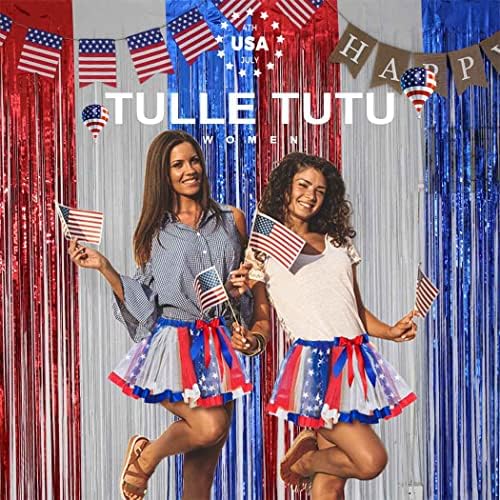 Twinklede Tulle Tulle Tutu 4 ביולי טוטוס יום עצמאות תחפושת חצאית טוטו חצאית פטריוטית לנשים ולבנות