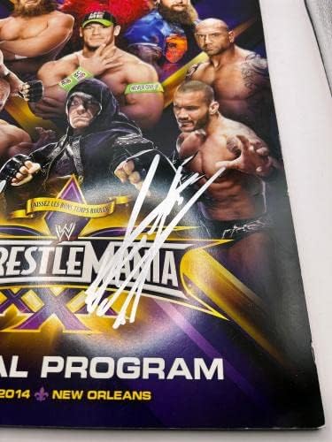 הקברן ברוק לסנר אוטומטית כפולה חתומה WWE RustleMania 30 תוכנית PSA JSA COA - חתימה על חתימה של מוצרים שונים
