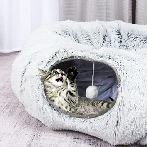 מיטת מנהרת חתול גואלו-מיטת חתול רכה מערה עם מנהרת סופגנייה מתקפלת ומחצלת רחיצה; צעצועי חתול
