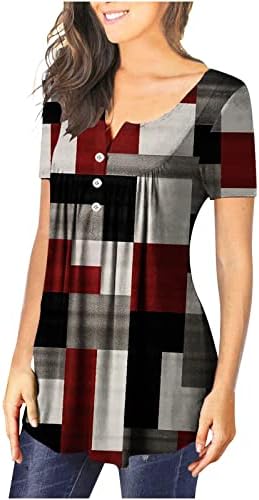 חולצות שרוול קצרות של דוימבו לנשים כפתור נ 'צוואר צוואר צוואר אופנה בלוק בלוק טיז חולצות קפלים רופפות קפלים