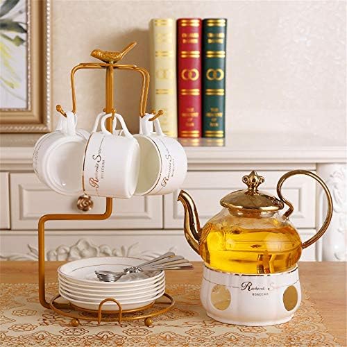 סט תה יוקרתי קרמיקה קרמיקה מפוארת בסגנון אירופאי סגנון זהב כוס תה תה כולל 6 איחוד כוס תה וכף עם מחזיק