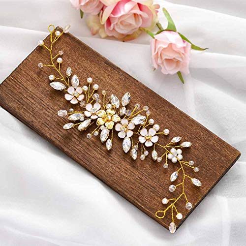 פרח חתונה בגימור זהב כלה קריסטל שיער אביזרי ריינסטון פרל שיער חתיכה עבור נשים ובנות
