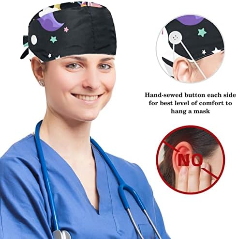 yoyoamoy כובע עבודה מתכוונן עם כפתור כותנה רצועת הזיעה חד קרן אלמנטים קסומים כובע מנתח לנשים