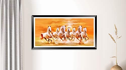 DBRUSH 7 ריצה סוס VASTU צילום ממוסגר סוס לבן דת חיה דתית ציור פרימיום זריחה יצירות אמנות נושא צהוב