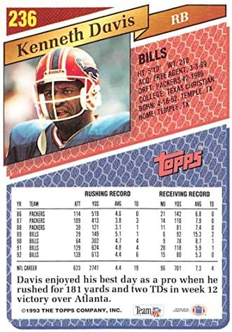 1993 Topps כדורגל זהב 236 קנת דייוויס באפלו שטרות רשמי מסחר רשמי ב- NFL במקביל מחברת Topps