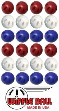 חבילת התפזורת של Wiffle® בכדור של 24 כדורים כוללת סט של 8 כחול, סט של 8 אדום וסט של 8 כדורים לבנים. משחק