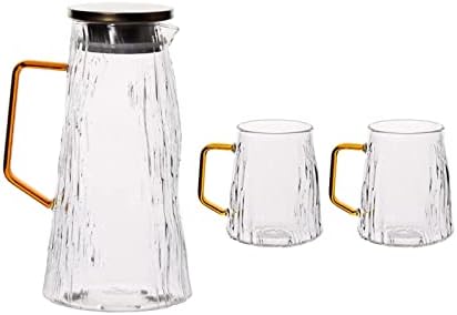 מיץ מים כד זכוכית קומקום מים עם 2 כוסות כוס קנקן קנקן קנקן גדול עם ידית למשקאות תה חם וקור מים