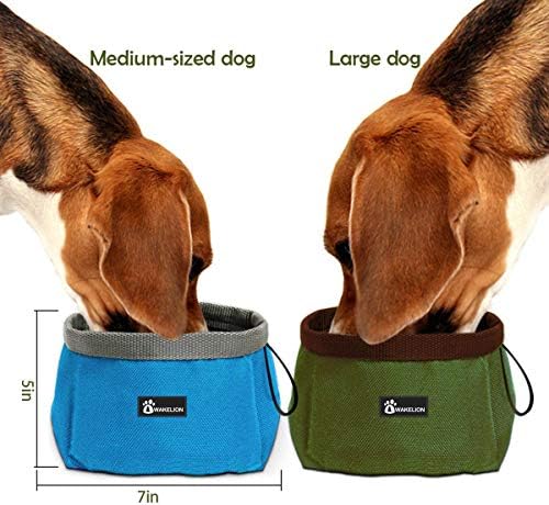 ערכת תיק נסיעות למזון לכלבים, מיכל אחסון מזון לכלבים גדול בגודל 5 ליטר + קערות כלבים מתקפלות למזון