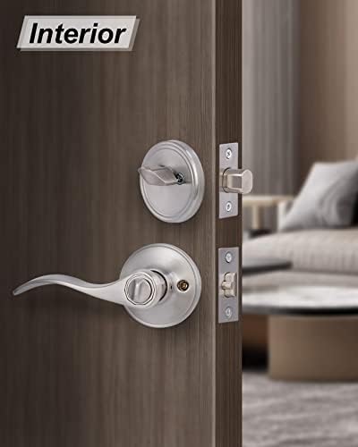 מפתח מנוף מנוף דלת הכניסה למנעול מנוף עם סט שילוב של גליל יחיד, ידית דלת חיצונית עם מנעול וגידול, ניקל