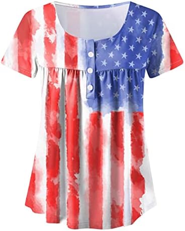נשים חולצות אמריקאי 4 ביולי דגל מודפס צוואר קצר שרוול הנלי חולצות קיץ מקרית נשים חולצות