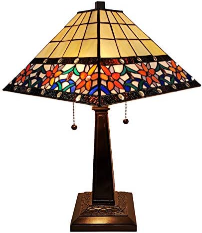 טיפאני סגנון שולחן מנורת בנקאי המשימה 23 גבוה מוכתם זכוכית כחול לבן טאן חום בציר עתיק אור דדקור