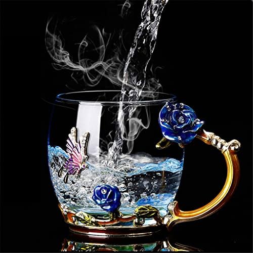 TDDGG אמייל כוס מים כוס קומקום סט פרח כוס כוס מיץ מיץ כוס כוס קפה זכוכית קריסטל עמידה בחום עם כיסוי כף