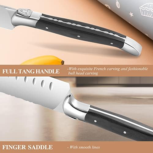 סכין סכין סנטוקו של Huusk Santoku עם צרור קצה חד עם סכין קצבים כבדה עם נדן לבית, קמפינג, מנגל