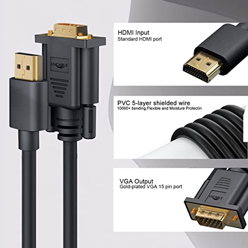 HDMI ל- VGA כבל 3 רגל, מחשב מצופה זהב 10-חבילות HDMI ל- VGA צג מתאם כבלים זכר למלוקורד למחשב,