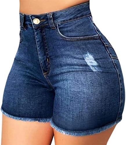 מכנסי ג'ינס בעלי מותניים גבוהים לנשים מעלית קת, ג'ינס רזה נמתח שולי קיץ קרעו מכנסיים חמים עם כיסים