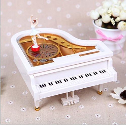 JCARE קופסת מוסיקה פסנתר לבן WTIH רקדנית סוג שעון סוג רוטרי קלאסי מכני ייחודי צעצוע מוזיקלי בלרינה